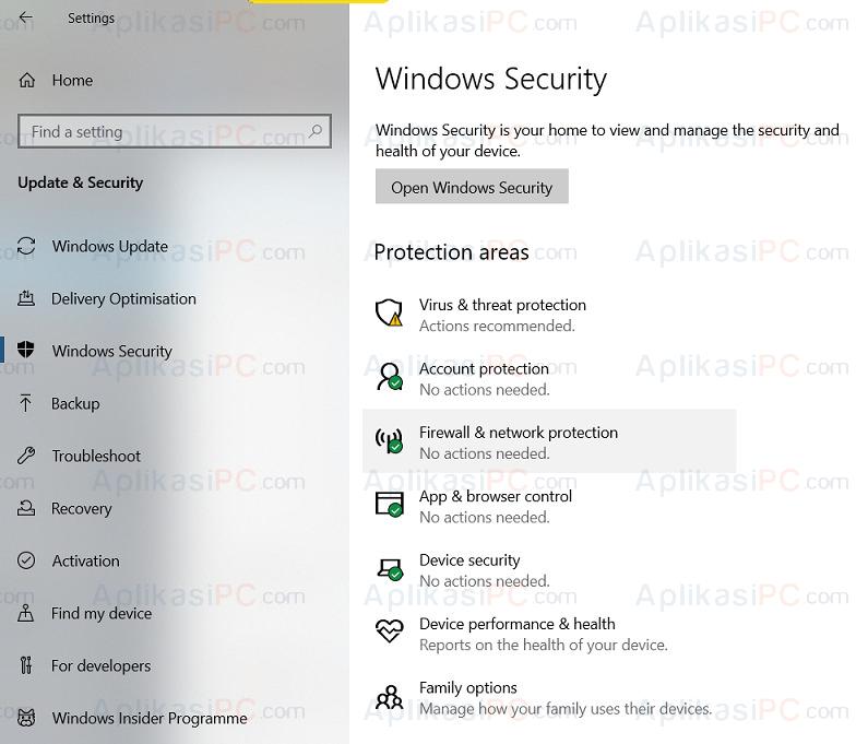 Actualización y seguridad - Seguridad de Windows - Áreas de protección