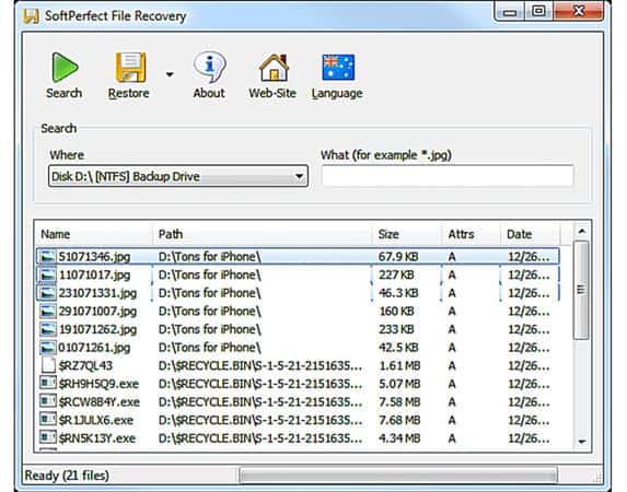 Recuperación de archivos SoftPerfect v1.2