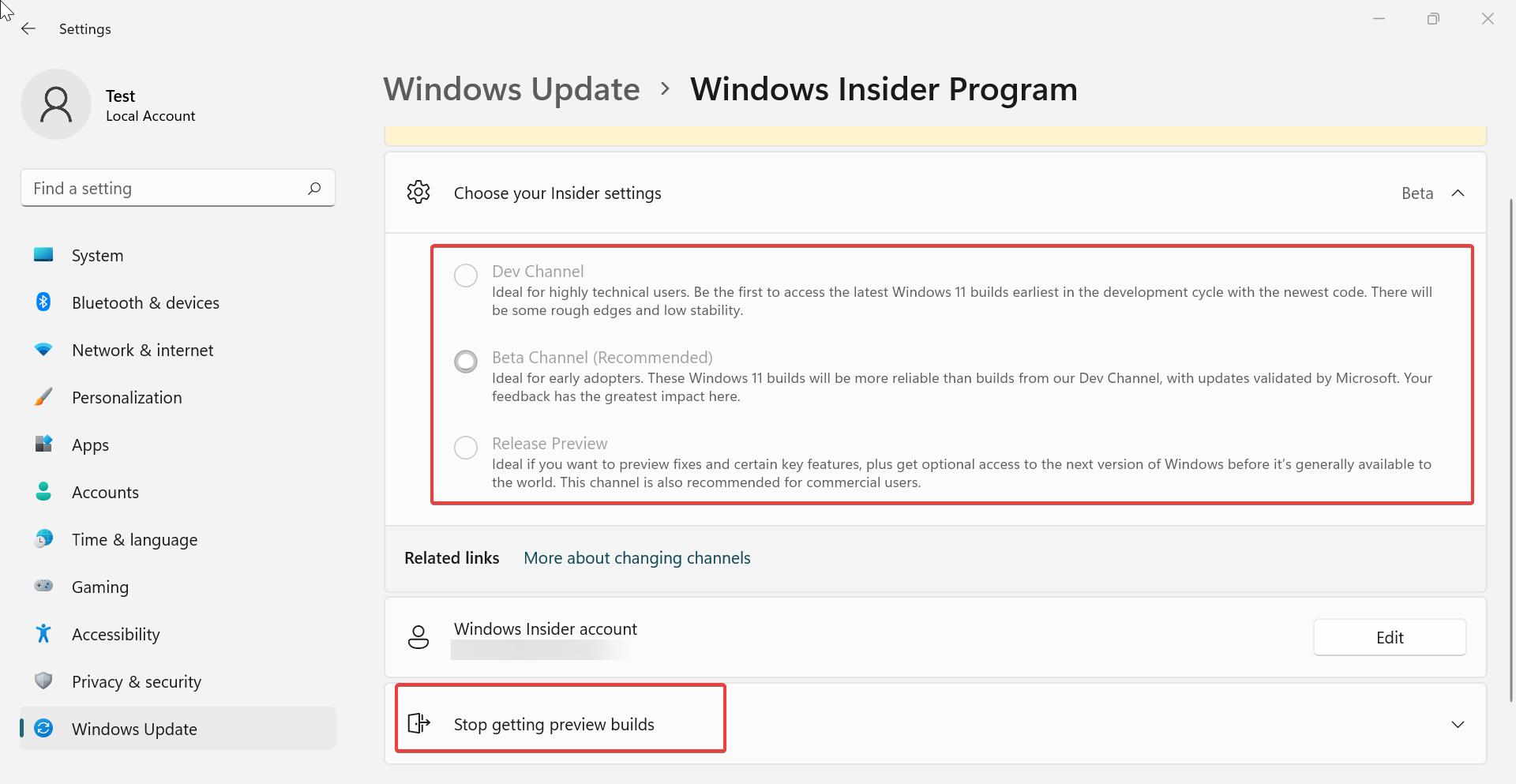 Configuración de Windows Insider