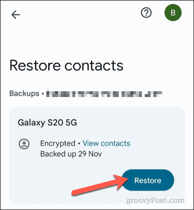Restaurar una copia de seguridad de contactos en la aplicación Contactos de Google