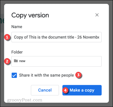 Copiar una versión de Google Docs de un archivo