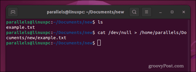 Vaciar un archivo en Linux usando el comando cat