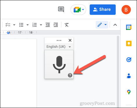 Botón de ayuda de escritura por voz de Google Docs