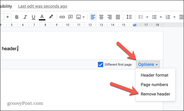 Eliminar un encabezado o pie de página en Google Docs