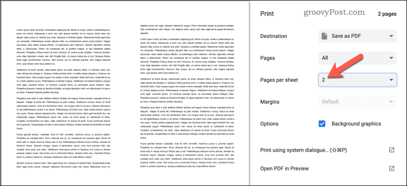 Imprimir dos páginas por hoja en Google Docs
