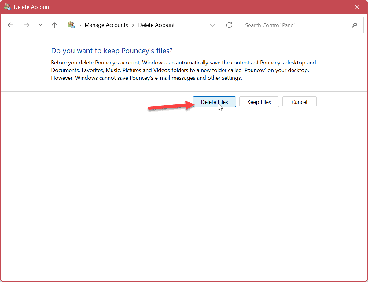Eliminar una cuenta de usuario en Windows 11