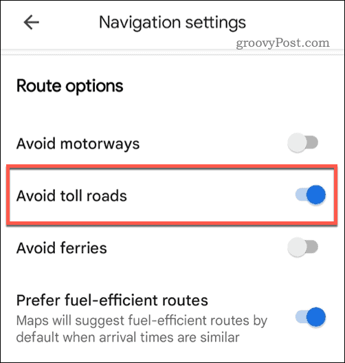 Configure Google Maps para evitar carreteras de peaje