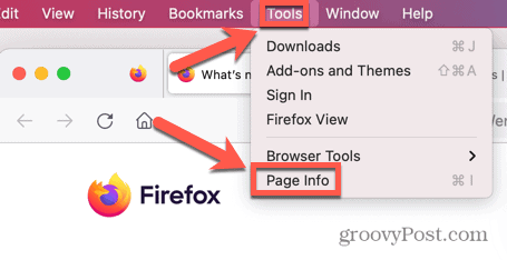 información de la página de la herramienta firefox mac