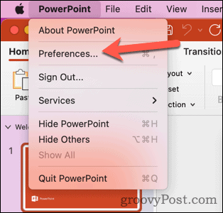 Abra las preferencias de PowerPoint de Mac