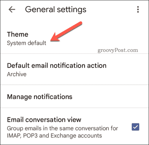 Seleccione el tema móvil de Gmail