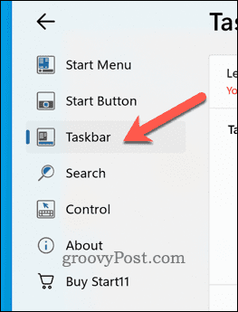 Abrir la sección de la barra de tareas en Start11