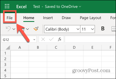 Menú Archivo de la aplicación web de Excel