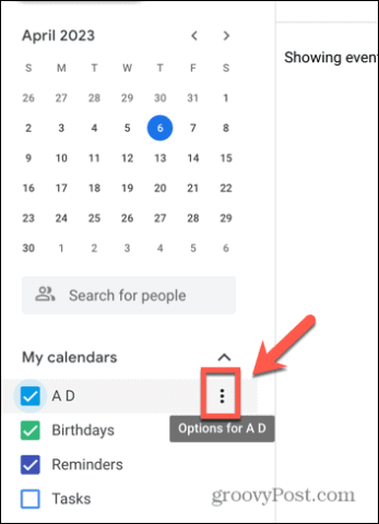 Captura de pantalla del icono de Google Calendar de tres puntos