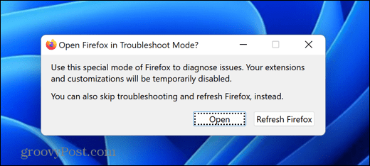 abrir el modo de solución de problemas de Firefox